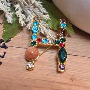 Nwot Letter H Initial Name letter Jeweled Multicolor Brooch Personalized Gift